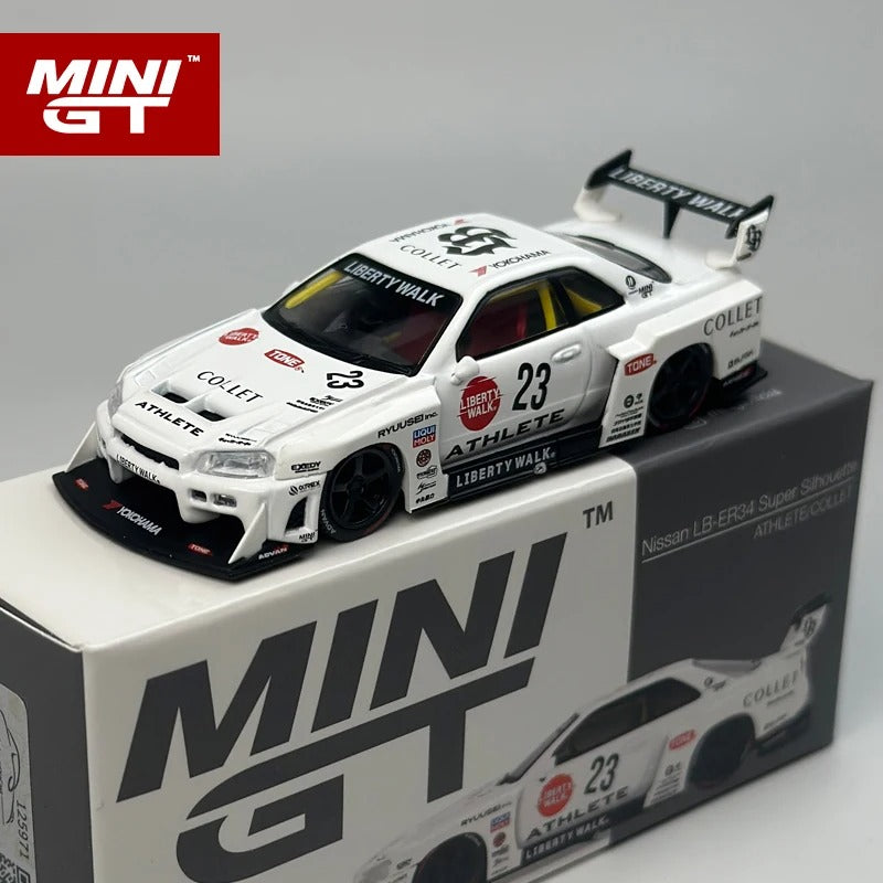 Nissan LB‑ER34 Super Silhouette – ATHLETE/COLLET V1 (White) – Mini GT #1059