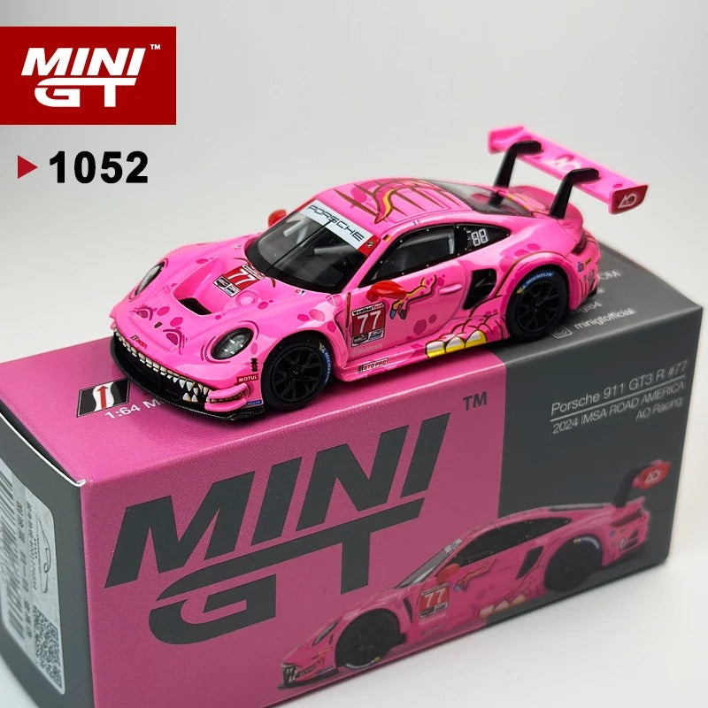 MiniGT Porsche 911 GT3 R #77 – AO Racing “Pink Dinosaur” (MGT1052)