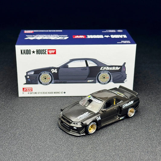 KaidoHouse x MiniGT R34 #222 — Greddy Black/Carbon LIMITED