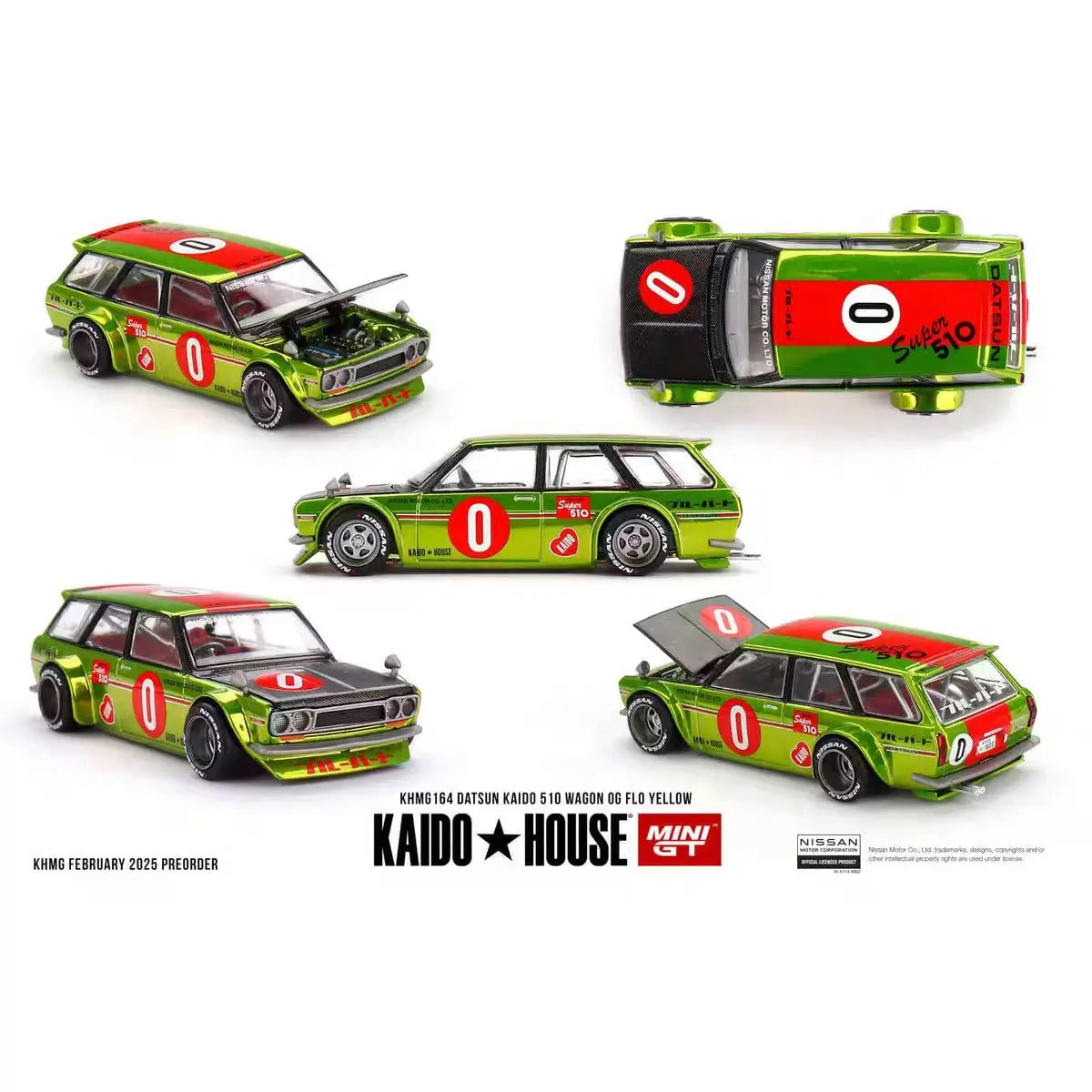Kaido House x MINI GT Datsun KAIDO 510 Wagon OG Flo Yellow — KHMG164