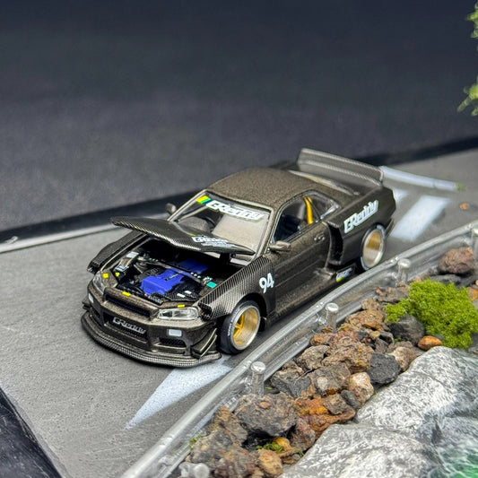 KaidoHouse x MiniGT R34 #222 — Greddy Black/Carbon LIMITED
