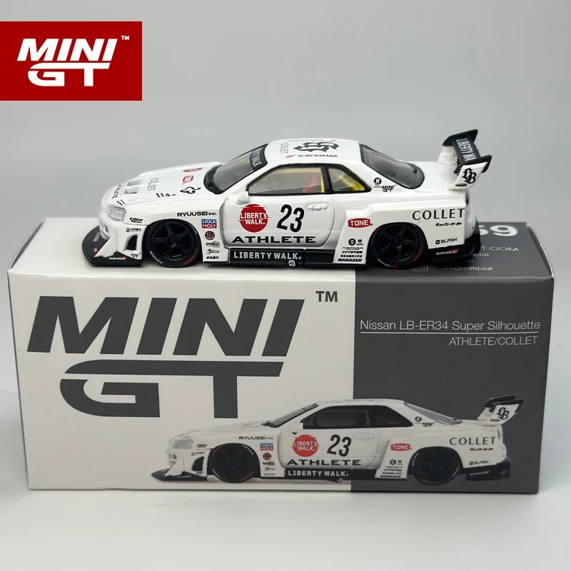 Nissan LB‑ER34 Super Silhouette – ATHLETE/COLLET V1 (White) – Mini GT #1059