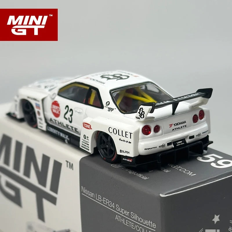 Nissan LB‑ER34 Super Silhouette – ATHLETE/COLLET V1 (White) – Mini GT #1059