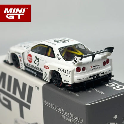 Nissan LB‑ER34 Super Silhouette – ATHLETE/COLLET V1 (White) – Mini GT #1059