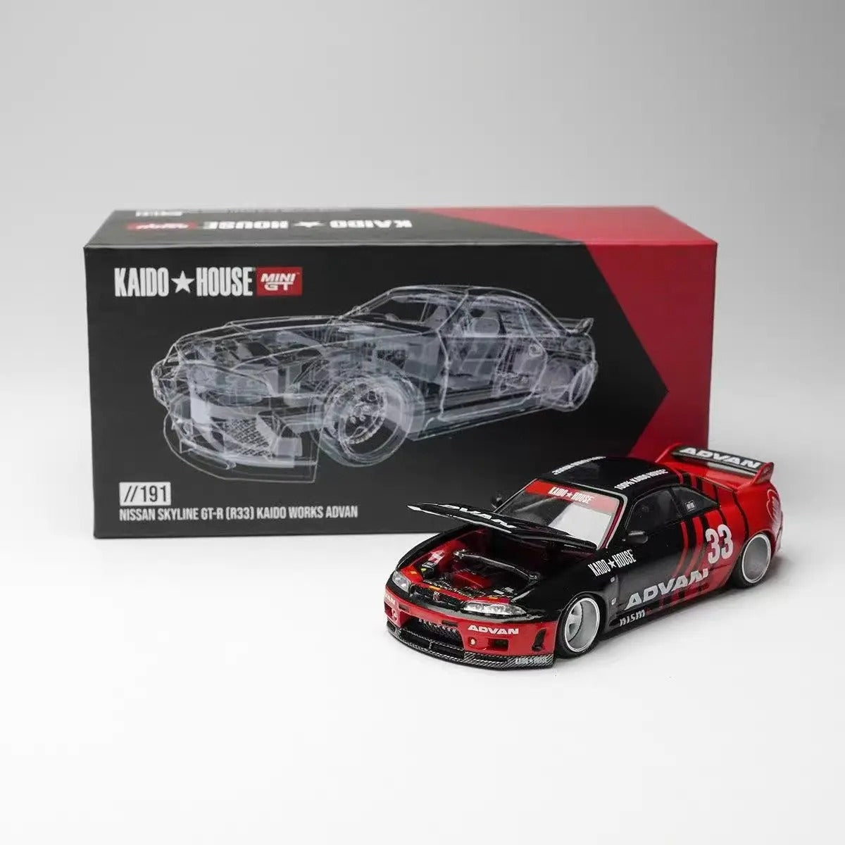 Kaido House x MINI GT Nissan Skyline GT-R (R33) KAIDO WORKS Advan
