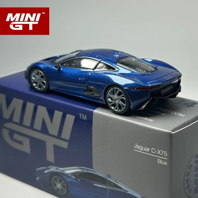 MiniGT Jaguar C‑X75 – Metal Blue (MGT884)