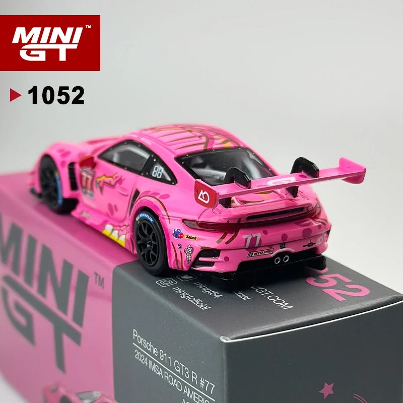 MiniGT Porsche 911 GT3 R #77 – AO Racing “Pink Dinosaur” (MGT1052)